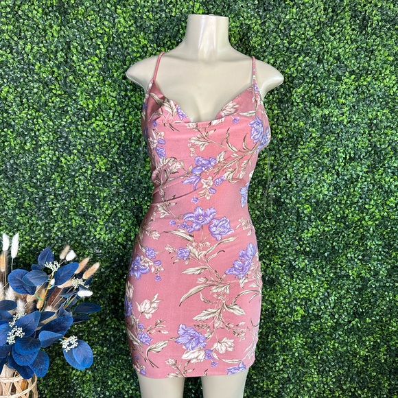 Nwt Mauve pink floral cowl neck Bodycon Dress - Picture 1 of 9